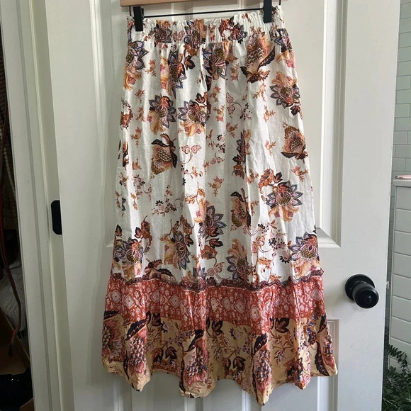 EUC Rachel Roy linen boho skirt Medium with ruffle. Elastic gathered waist. - Picture 8 of 8